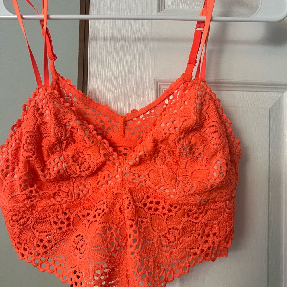 Source Unknown Orange Lace Crop Top